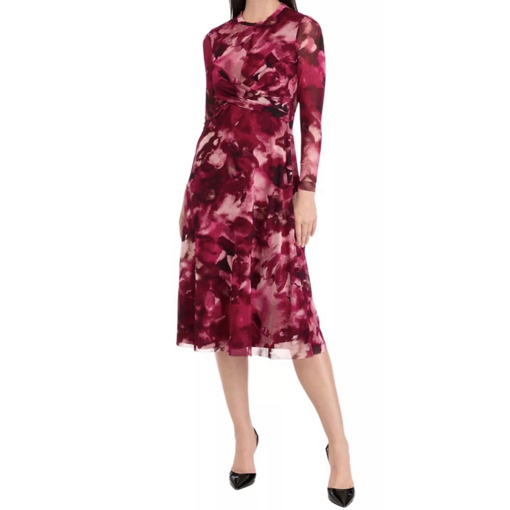 The Limited Midi Dress Large Women Purple Berry Tones Floral Fall Autumn Elegant